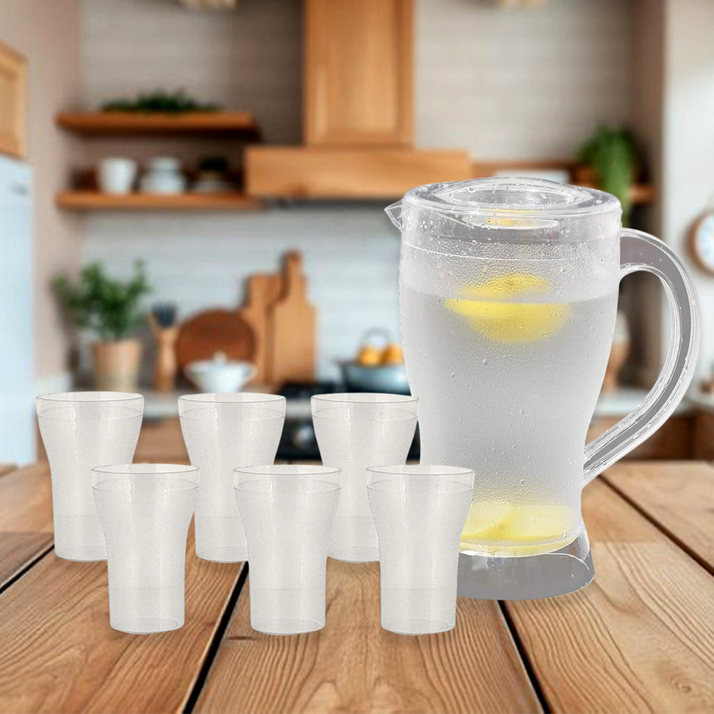 Apex lemon jug set featuring unbreakable jug and glasses for cold drinks