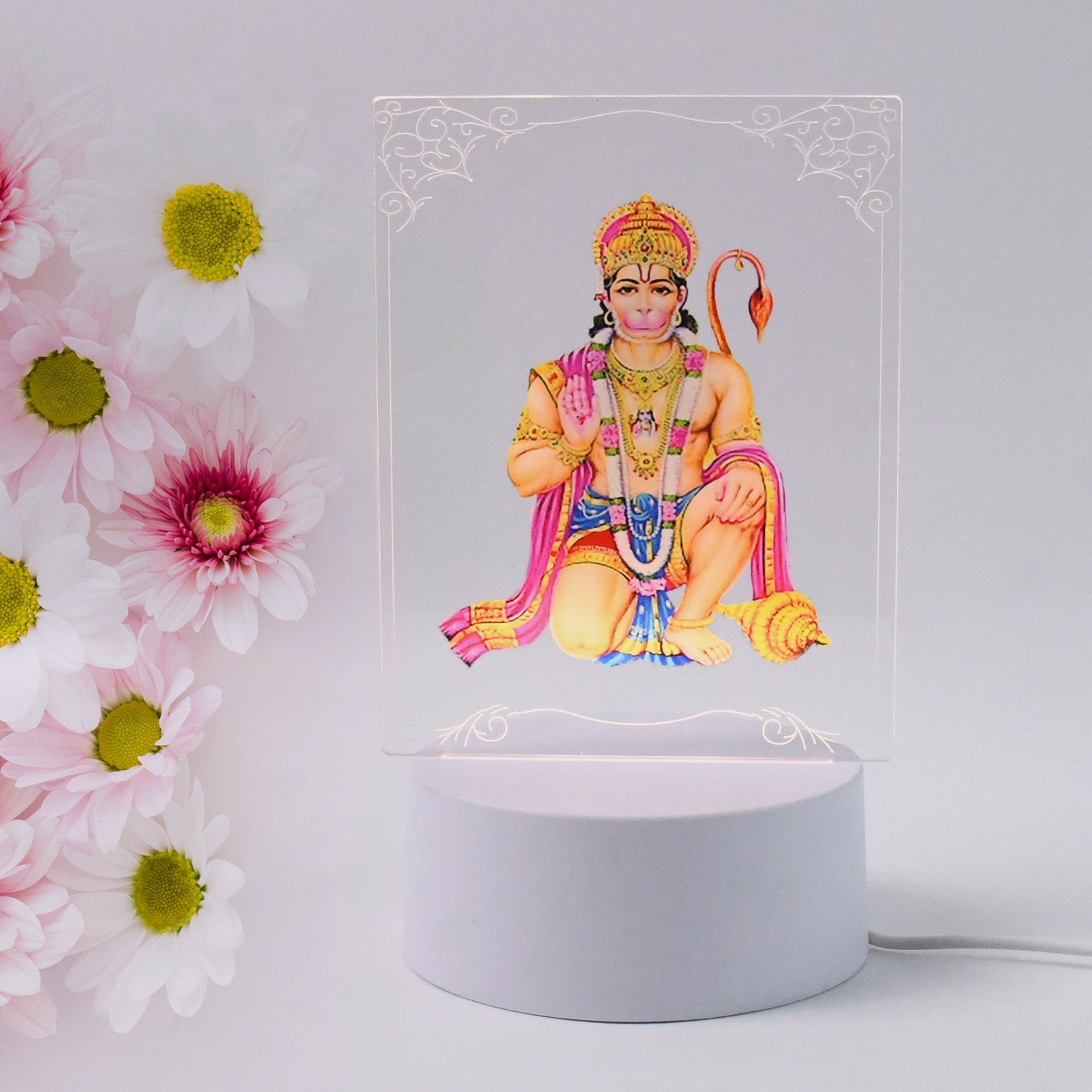 3D Lord Hanuman Frame with corded electric USB-powered LED light