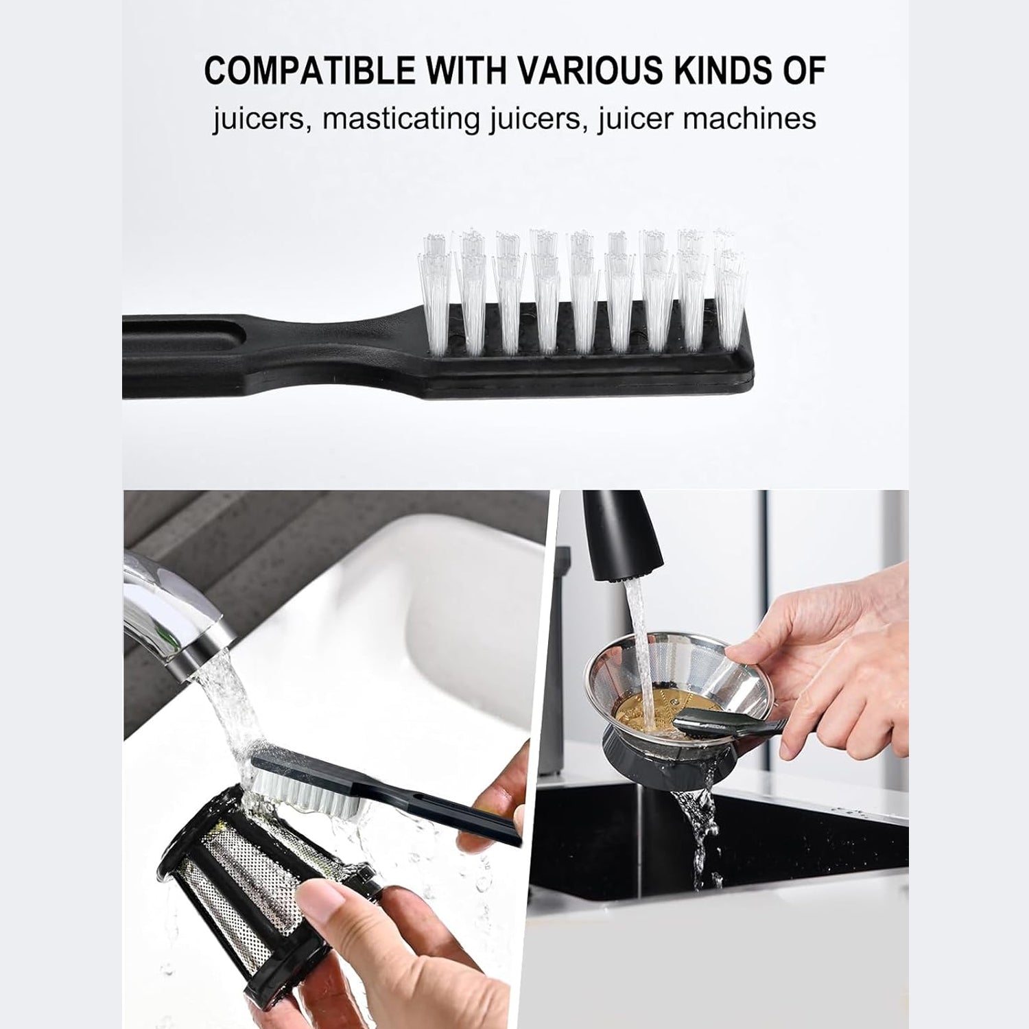 Cleaning brush ready for use in various household tasks.