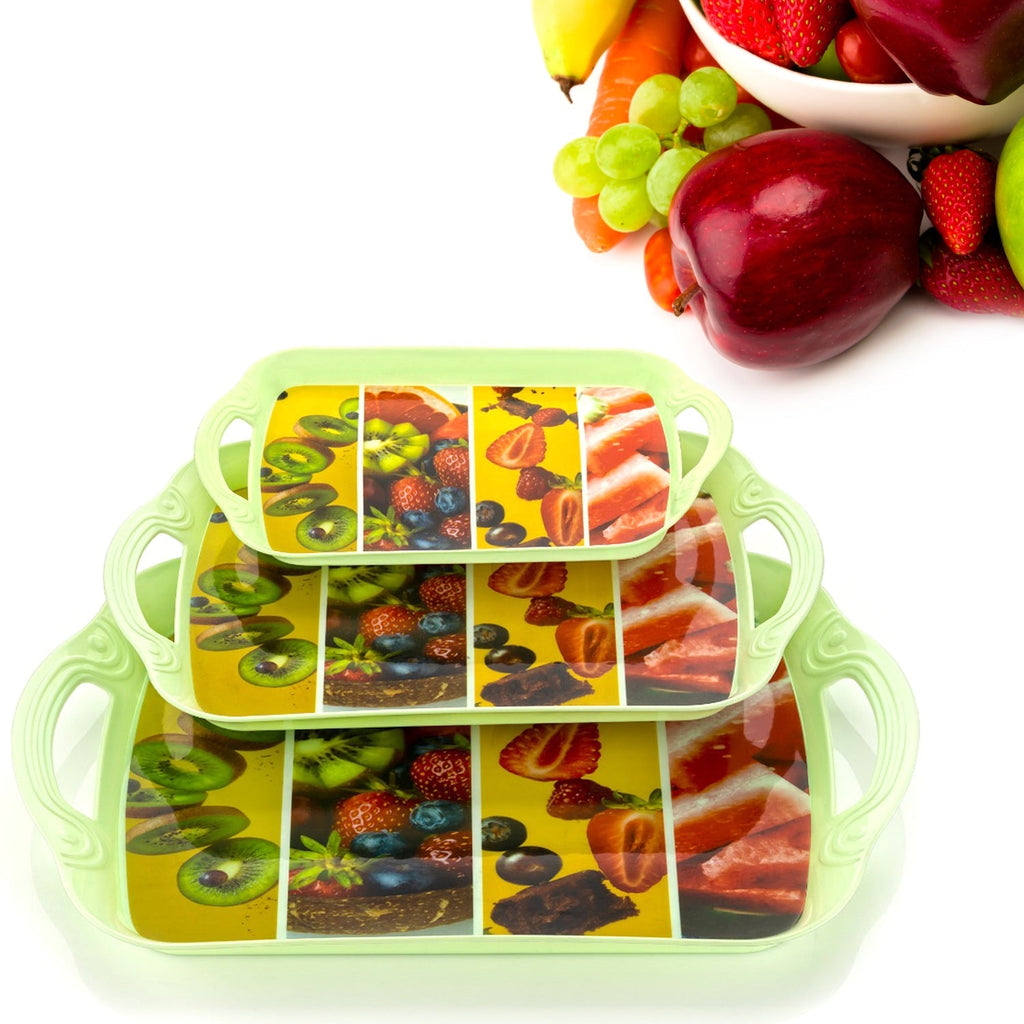 Multicolor serving tray set in small, medium, and large sizes perfect for versatile serving.