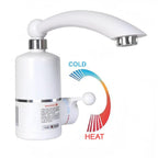 Electric water heater faucet installed in a modern bathroom setting
