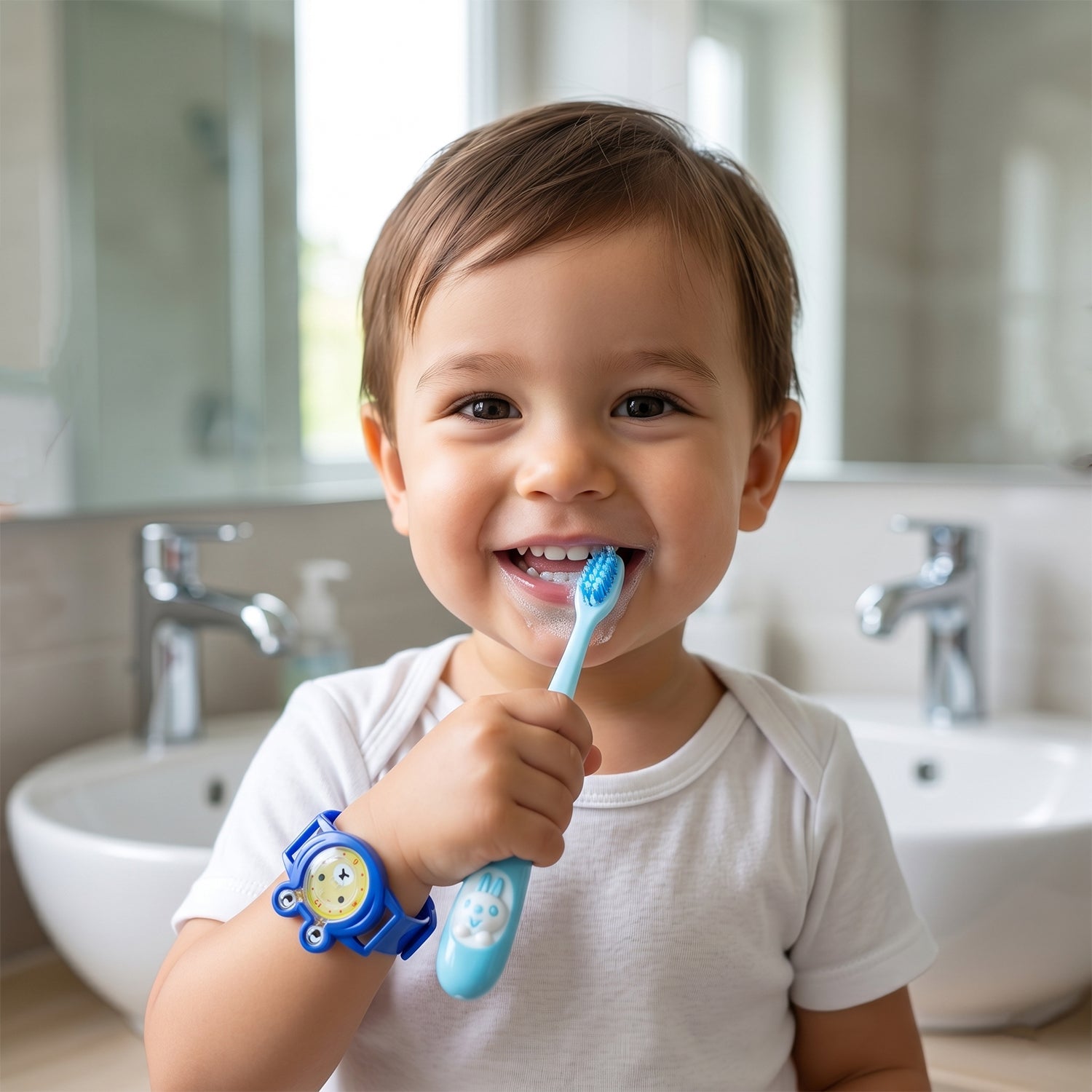 ChildrenÕs toothbrush with wearable cartoon watch toy for daily use