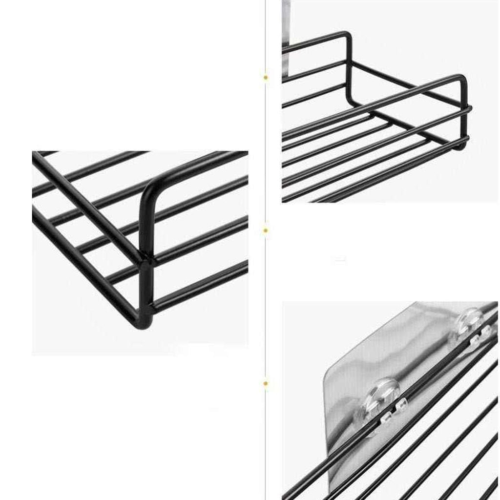 Self-adhesive wall shelf installed in a modern bathroom.