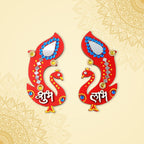 Shubh Labh Wall Hanging featuring traditional peacock design with mirror and stone work