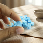 Set of blue long-lasting toilet cleaner tablets for tank use