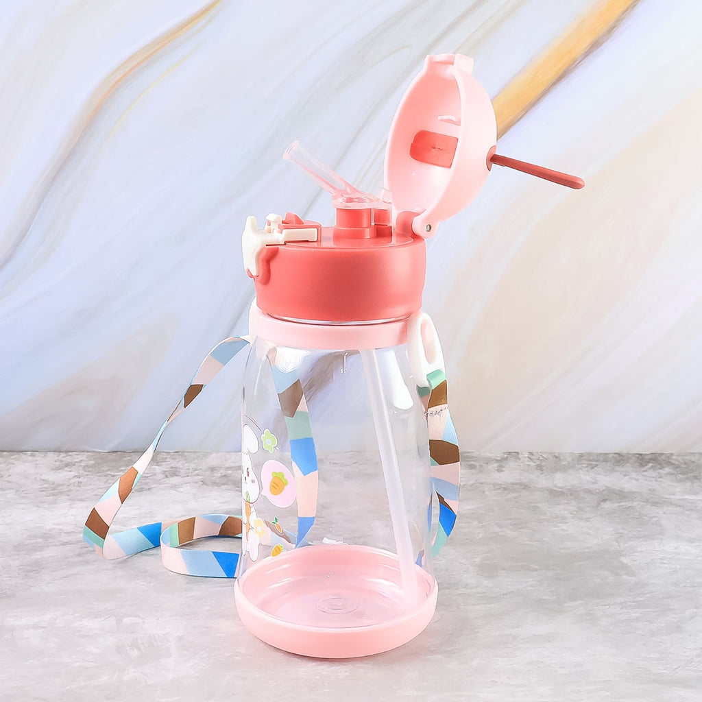 Leakproof kids water bottle with cartoon print and flip-top lid
