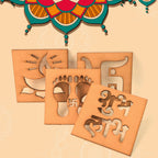 Wooden decorative cutouts used as Diwali decoration indoors