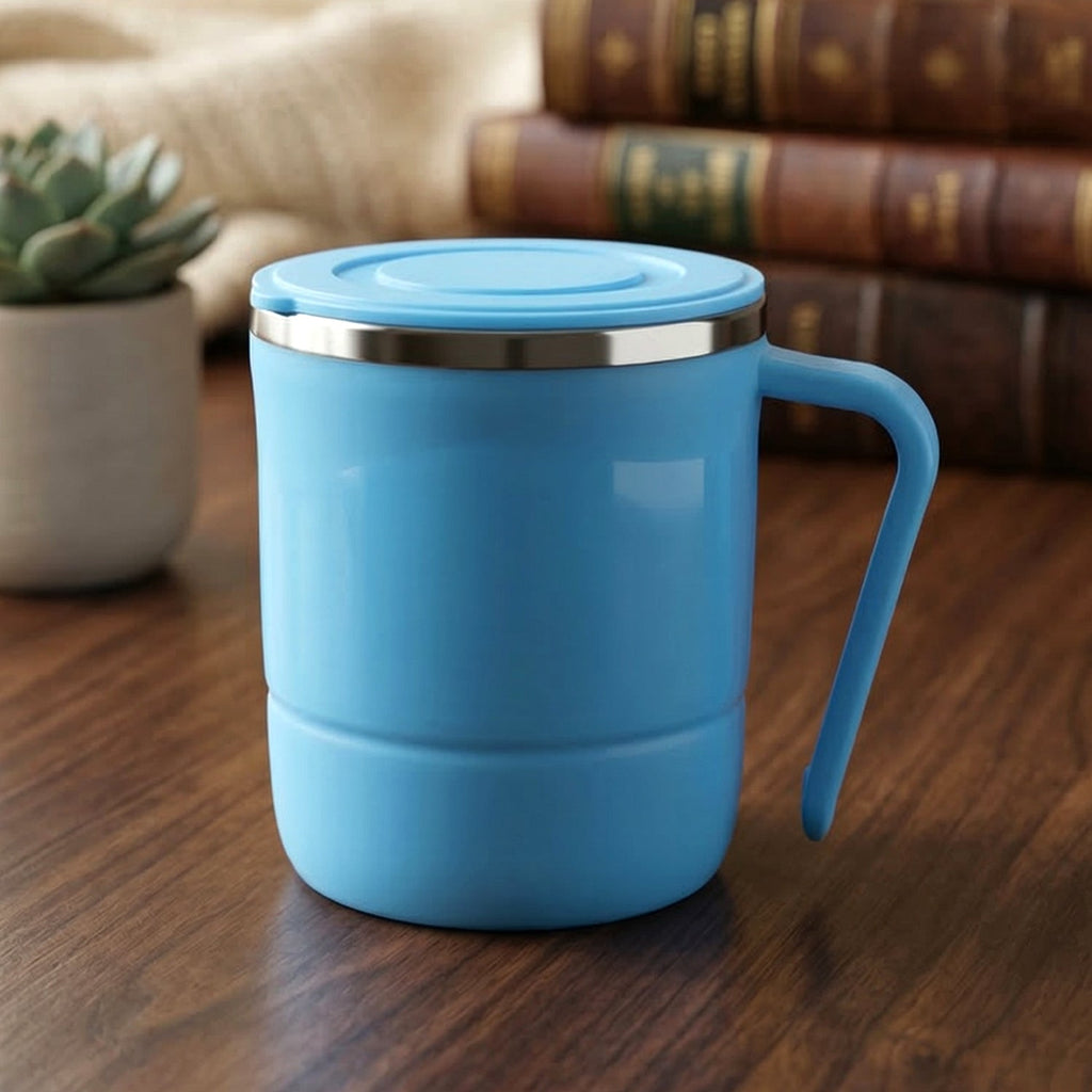 Product packaging for the 350ml insulated stainless steel mug, emphasizing its gift potential.