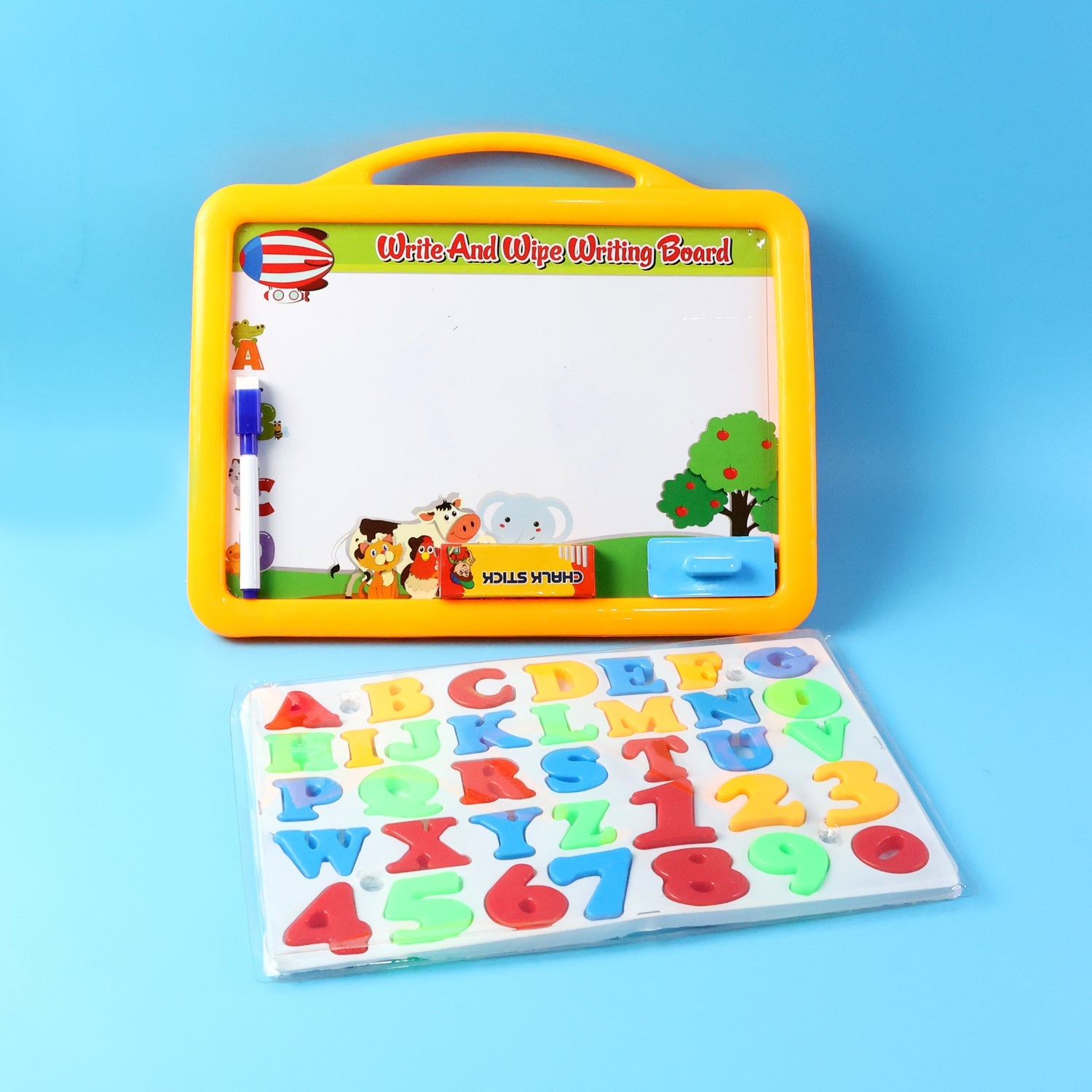 Side view of the sturdy double-sided kids writing board designed for versatile learning