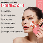 Ice face roller being glided across a woman's forehead, promoting a soothing sensation.