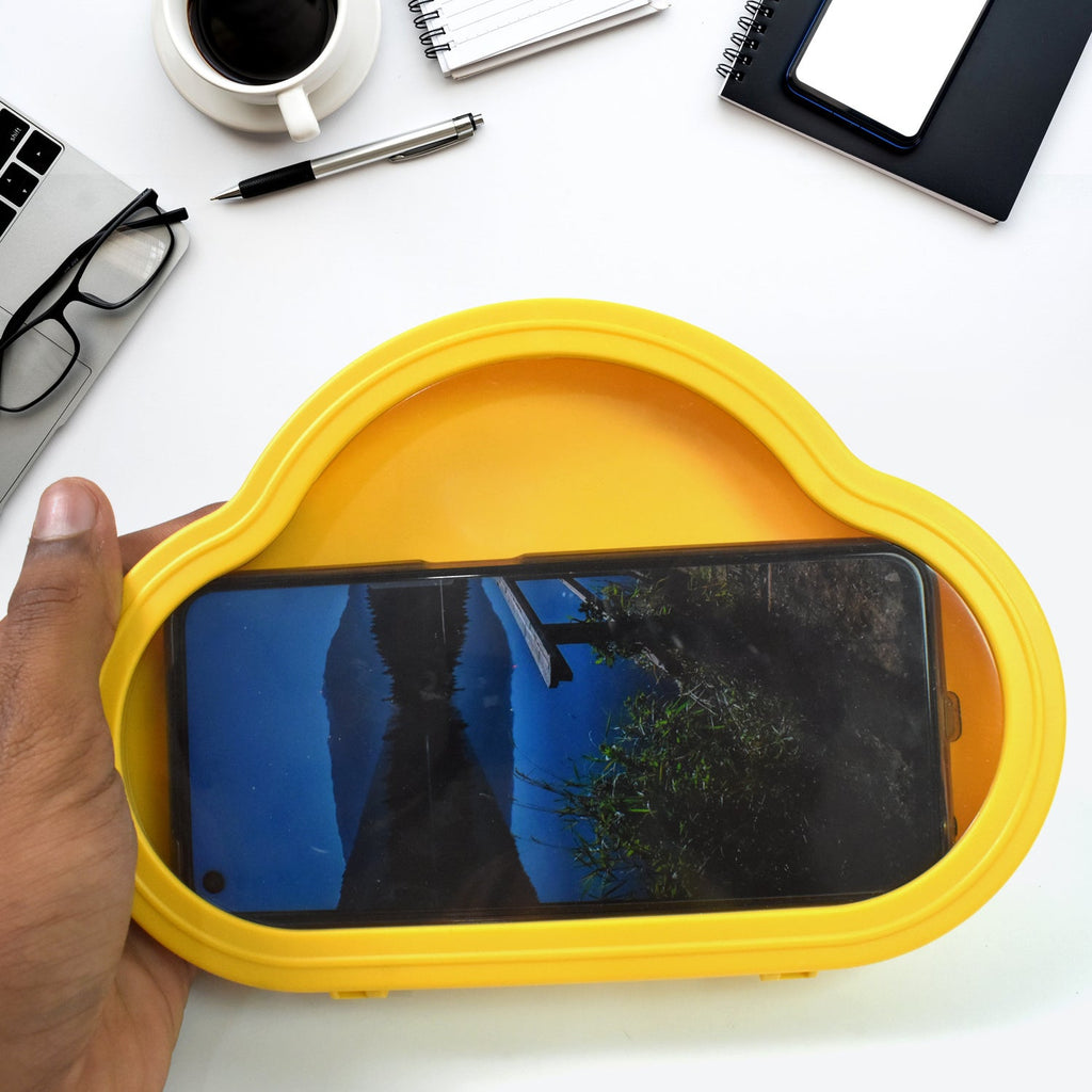 Side profile of the yellow waterproof phone holder, highlighting its slim design and secure closure.
