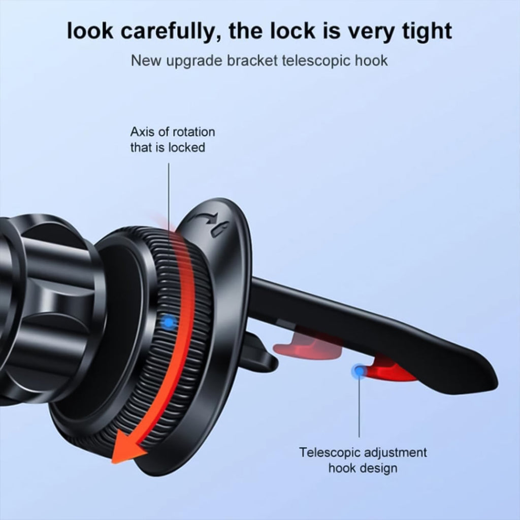 Magnetic car phone holder with a phone in portrait mode, showing easy access.
