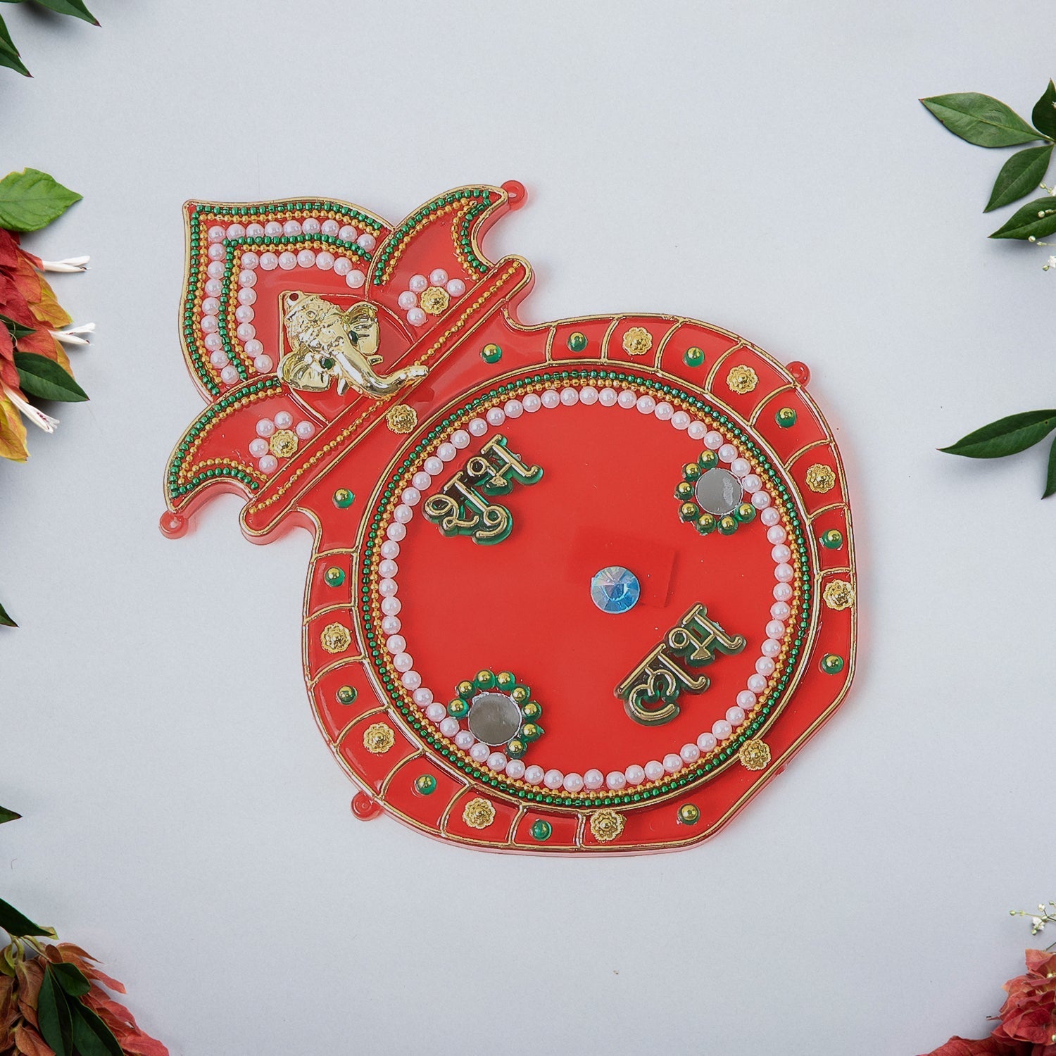 Artistic Shubh Labh Kalash wall hanging with temple arch motif