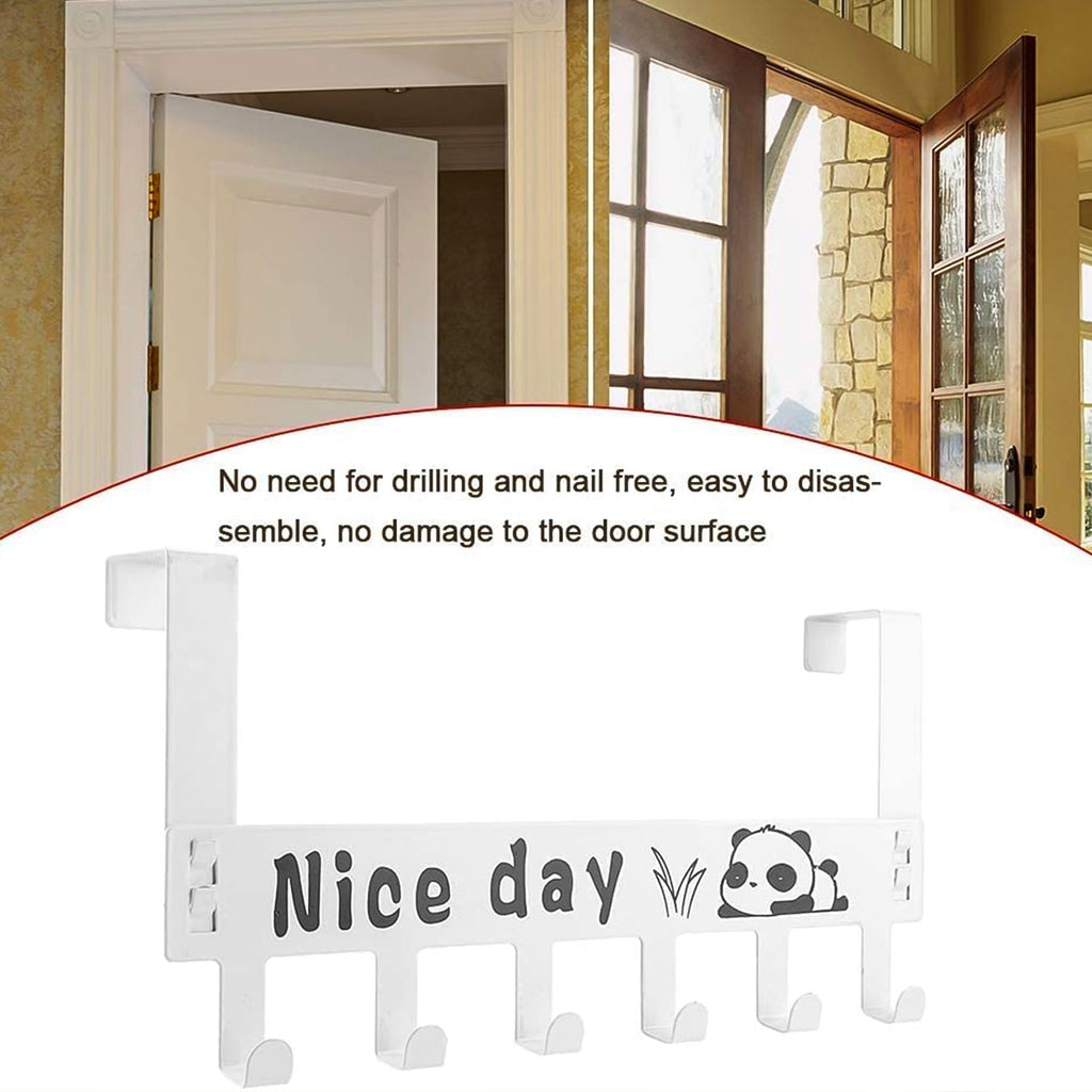 Ultra durable heavy-duty carbon steel 6-hook over door rack in white color