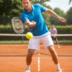 High bounce tennis ball lying on court surface ideal for training and recreational tennis