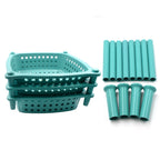 Rolling 3-layer square kitchen trolley basket filled with fresh vegetables.