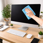 Close-up of lint-free microfiber cleaning cloth with soft texture