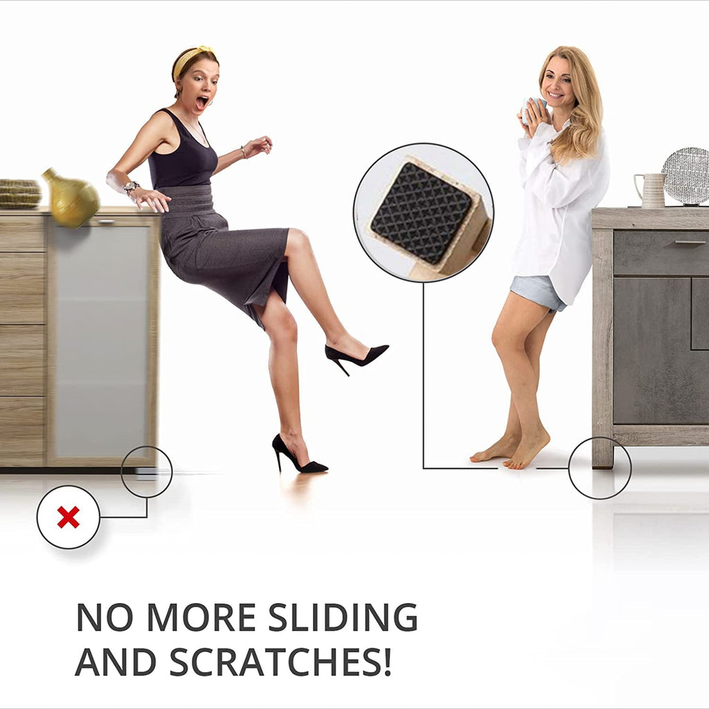 Furniture pad applied to a wardrobe leg, protecting the floor from scratches.