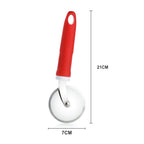 Detailed view of the Ganesh stainless steel pizza cutter, ready for use.