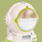 Detail of the hidden water outlet inside the astronaut-shaped water bottle.
