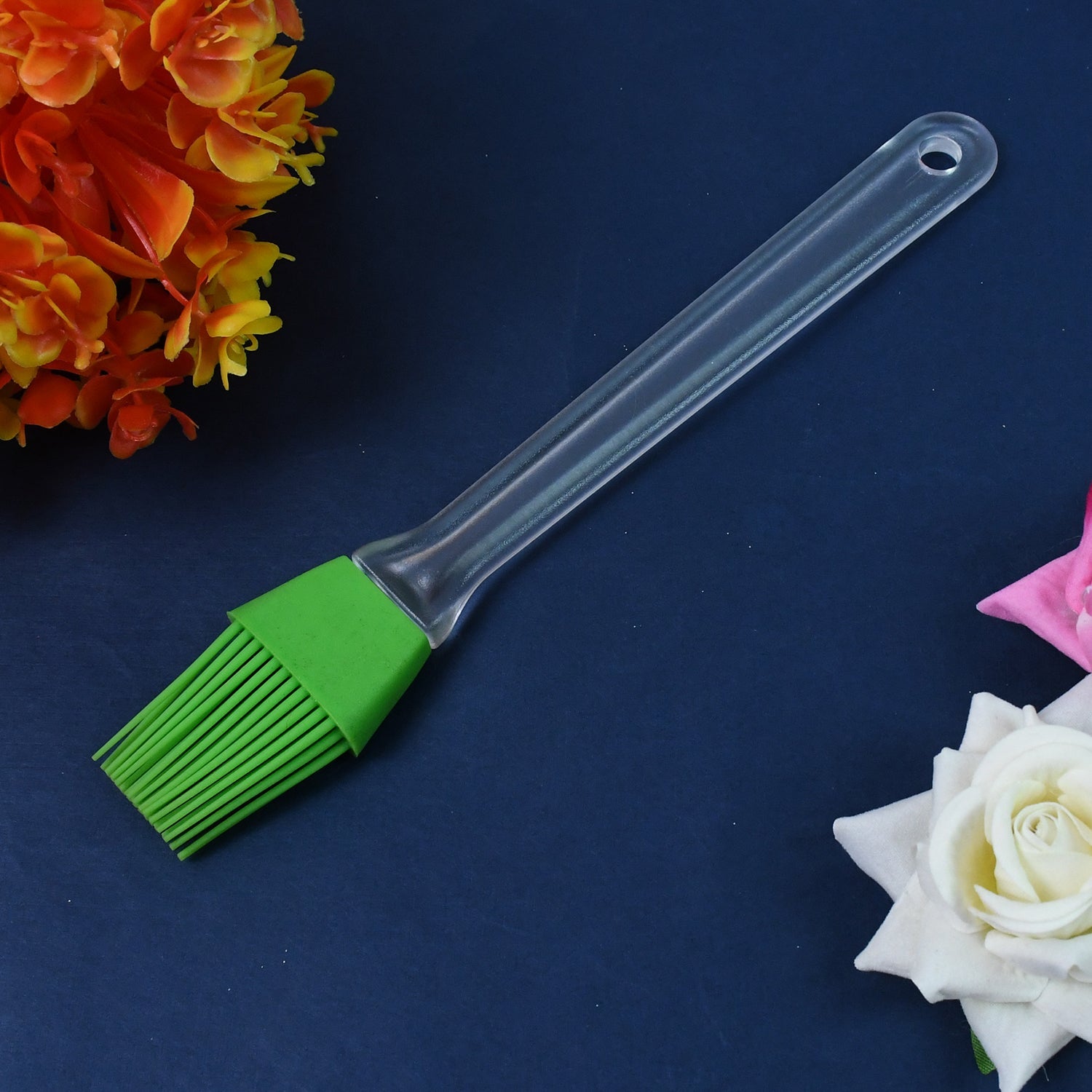 Complete silicone spatula set and pastry brush for diverse kitchen tasks.