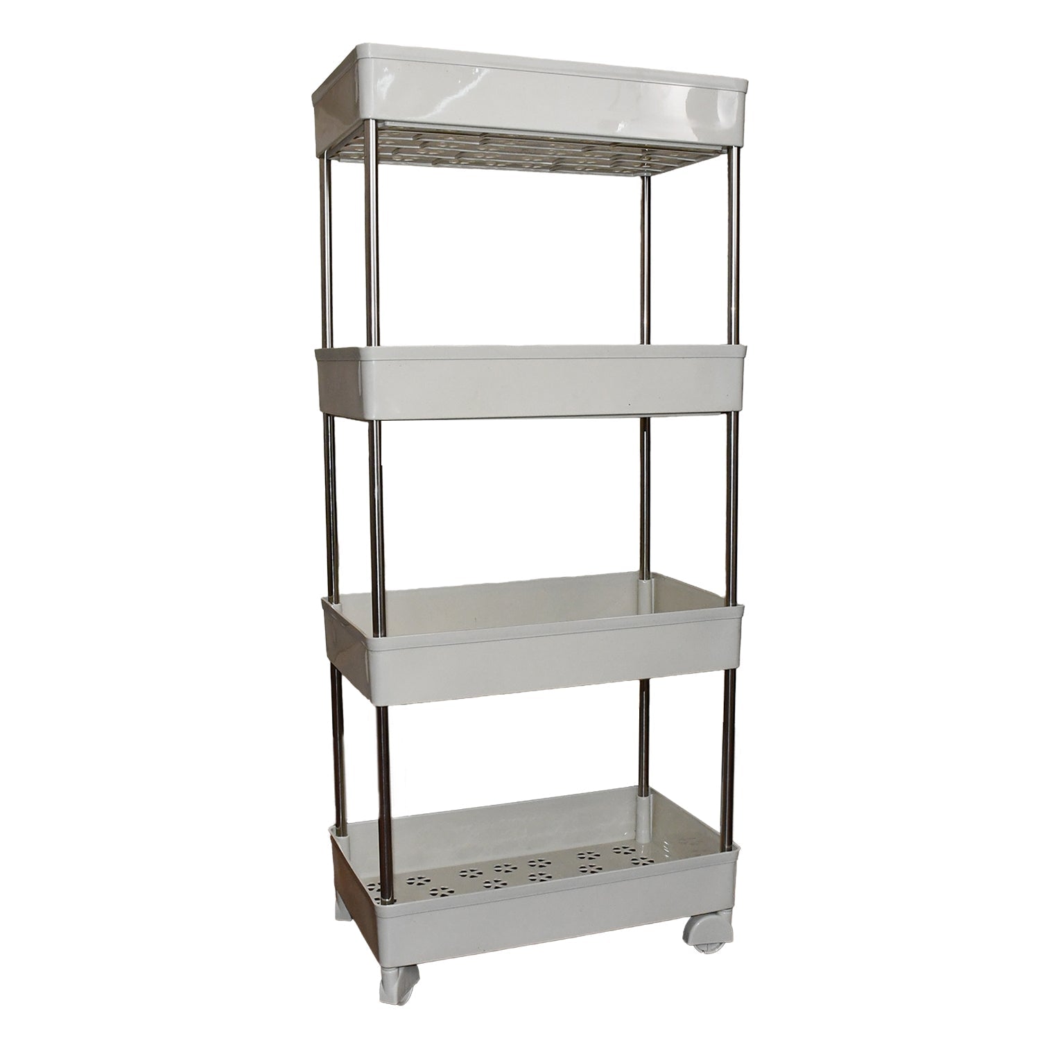 Flexible 4 layer kitchen storage rack with steel and plastic