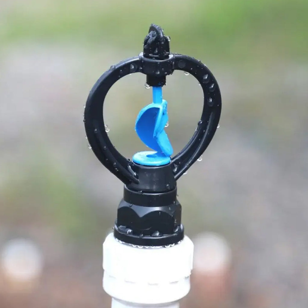 The butterfly irrigation nozzle ready for installation, showing its compact and robust build.