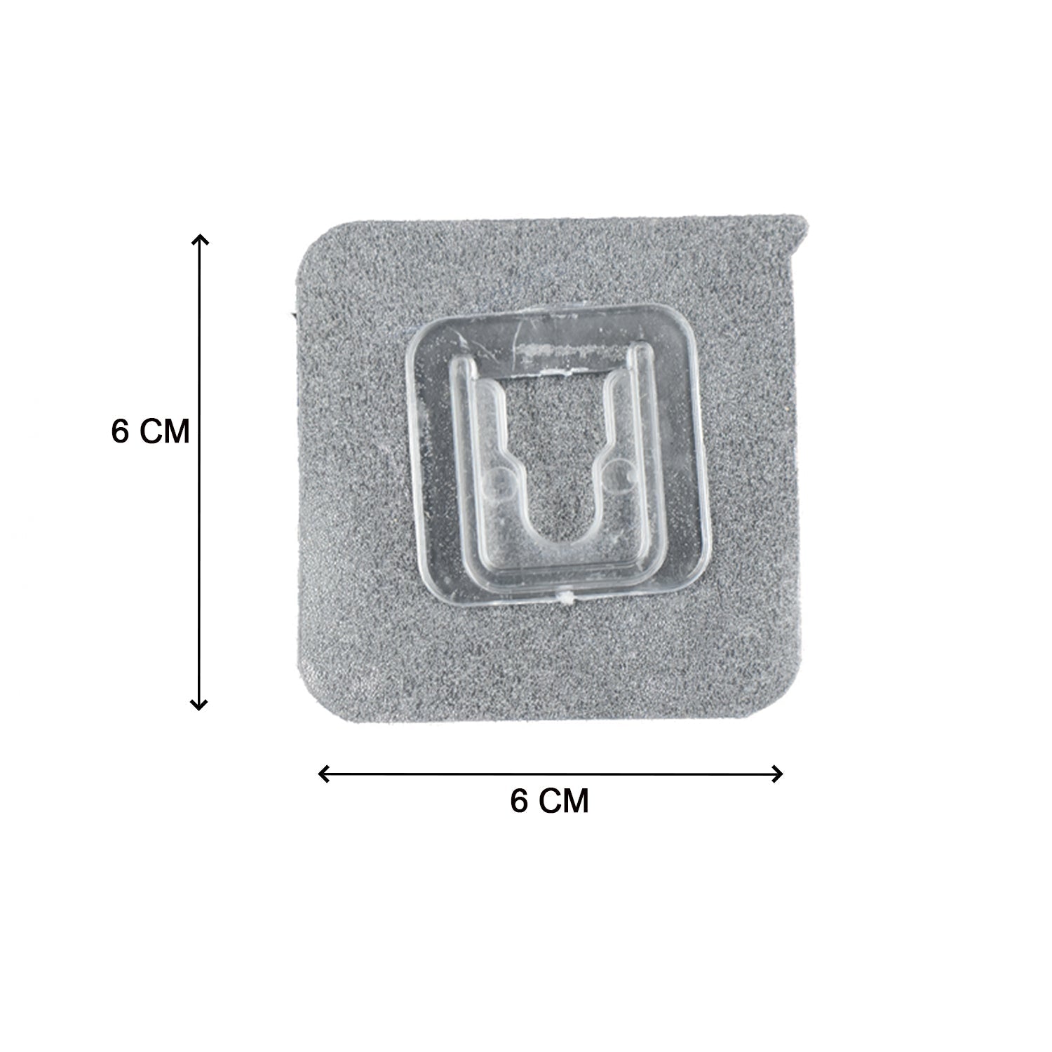Multiple self-adhesive transparent hooks neatly organized on a surface.