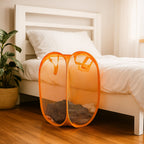 Portable foldable mesh laundry basket with reinforced handles for convenience