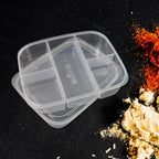 A person holding the compact 5 compartment lunch box, perfect for travel or school.