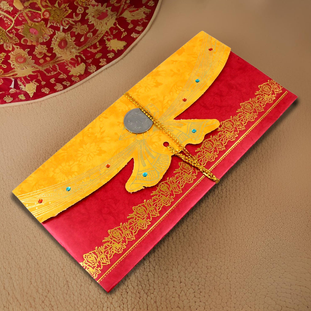 Multicolour Wedding Shagun Envelope in a purse shape, perfect for cash gifts.