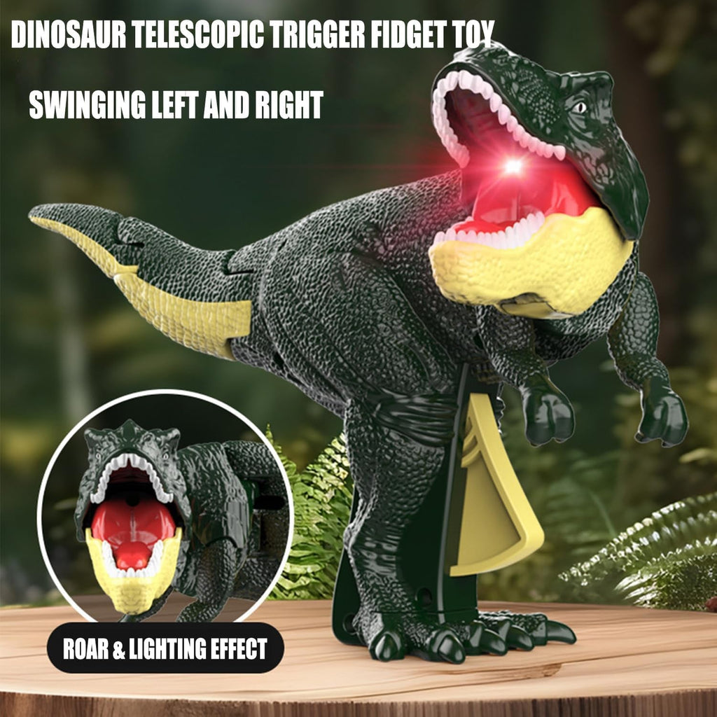 Dinosaur toy in its packaging, highlighting its interactive features.