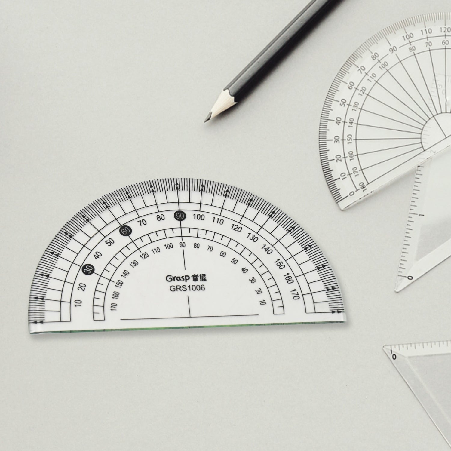 Geometry tools set with transparent rulers for math and drafting tasks