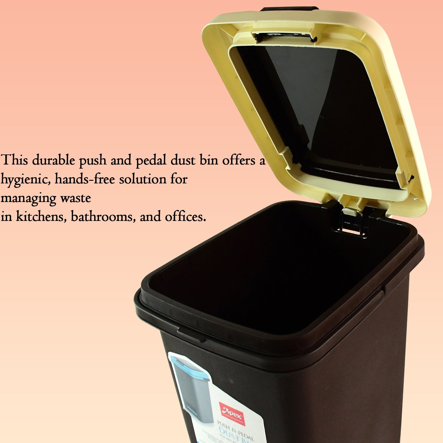 Detailed specs of Apex Push N Pedal Plastic Dustbin 10L capacity