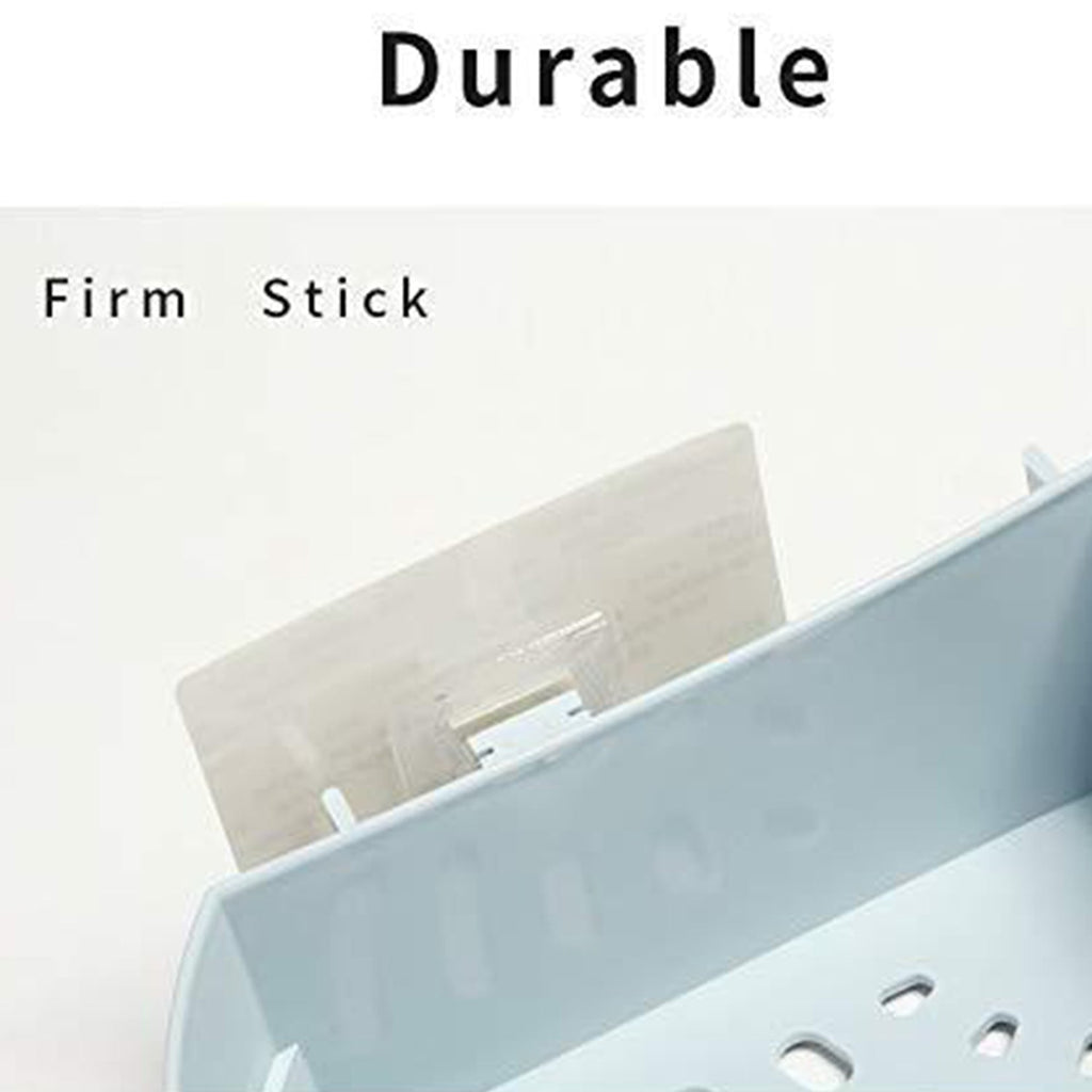 White plastic storage shelf featuring integrated hooks for hanging small items.