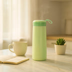 Leak-proof green plastic flask with carry strap and 400ML capacity