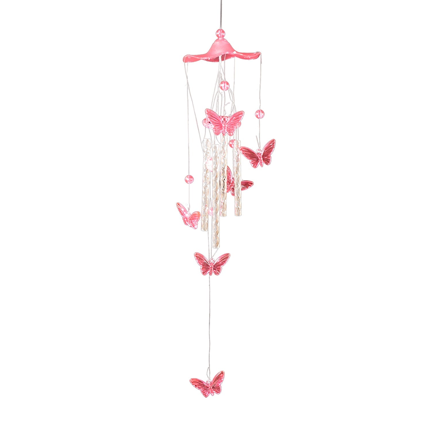 Vibrant Butterfly Bell Wind Chime hanging on a patio enhancing outdoor decor