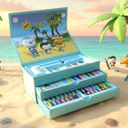 Complete kids art set including crayons and sketch pens in storage box