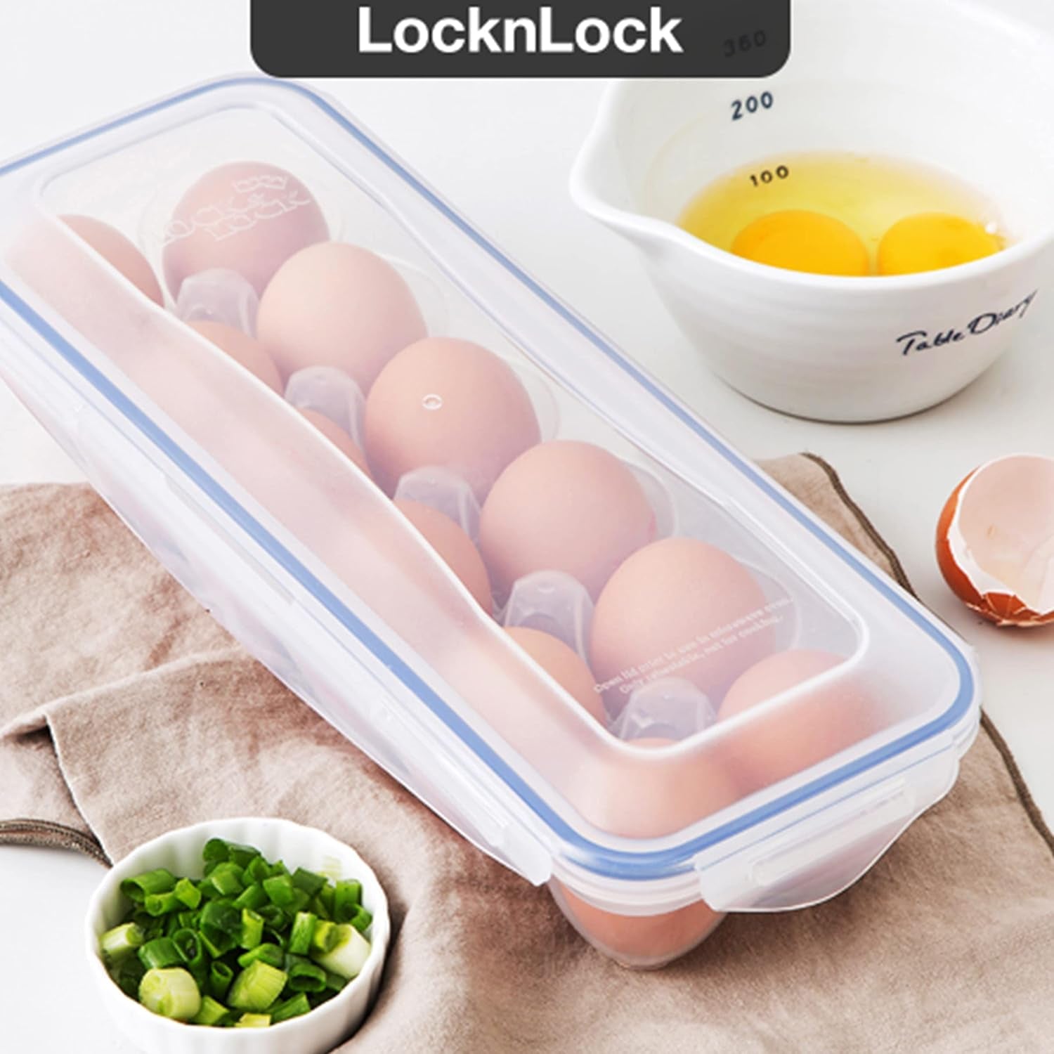 Top-down view of the Lock-Clip Refrigerator Egg Storage Box with its clear lid.