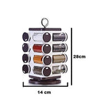 Top-down view of Ganesh 16-piece plastic revolving spice rack on a countertop.