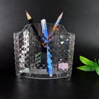 Clear organizer holder arranged with bathroom accessories for neat storage