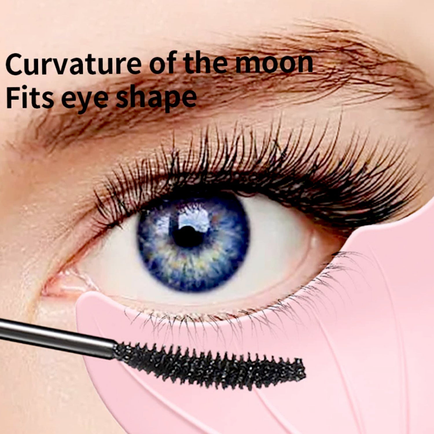 The multifunctional curved silicone eyeliner stencil shown with its applicator features.