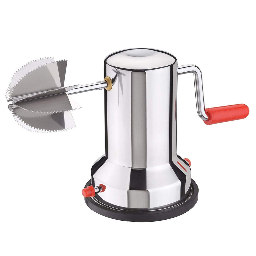 Manual coconut grater with vacuum base for firm grip and safe use