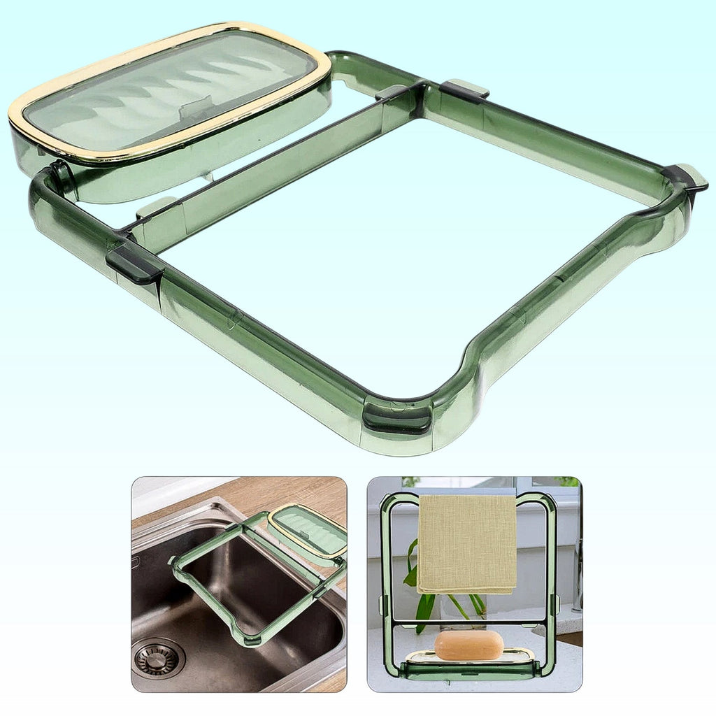 2-in-1 bathroom organizer with self-adhesive towel hanger and soap holder stand