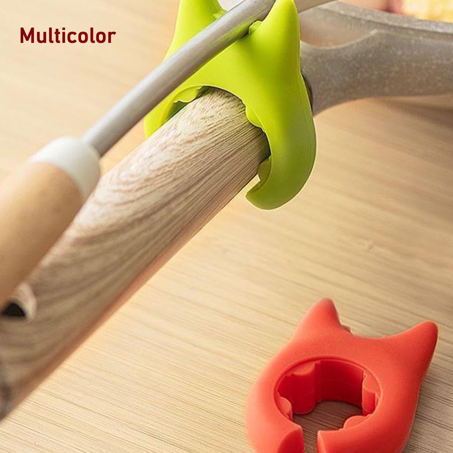Side view of adjustable plastic pot holder with charming cat ear kitchen decoration