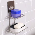 Components of the self-adhesive wall mounted soap dish: stainless steel tray and sticker.
