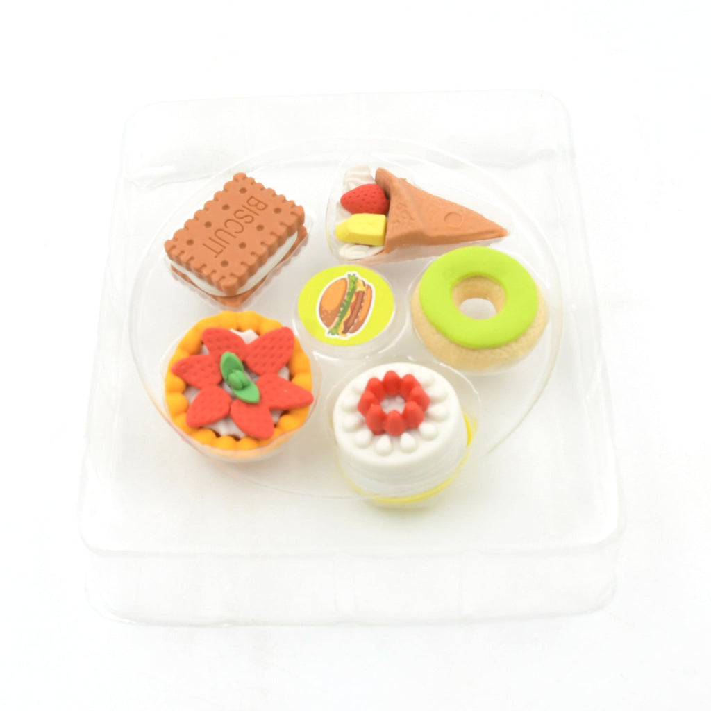 Collection of novelty 3D fast food erasers, perfect for school supplies.