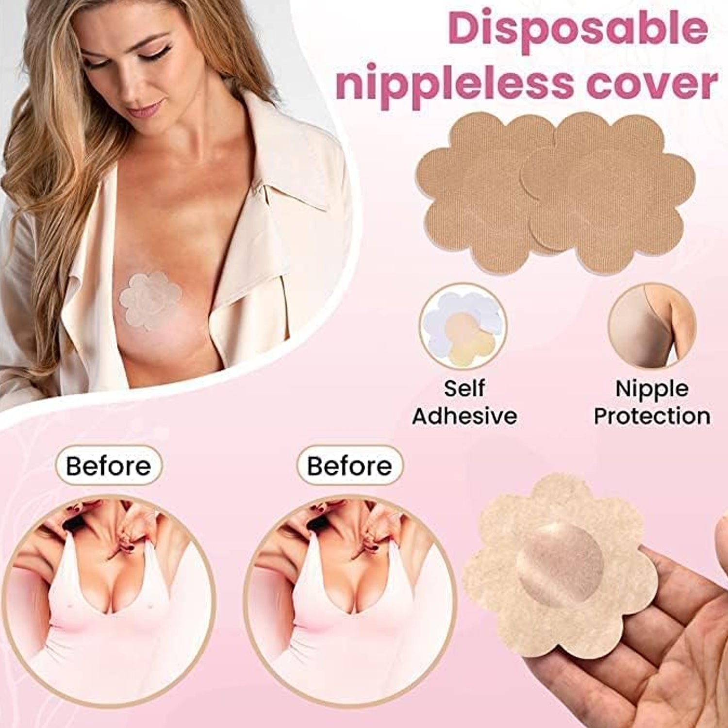 Step-by-step guide showing proper application of the Boob Tape.