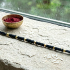 Detailed view of handmade rakhi showcasing intricate bead work