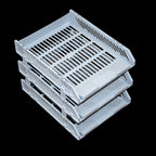 Top-down view of a desktop file rack organizing A4 documents and files.